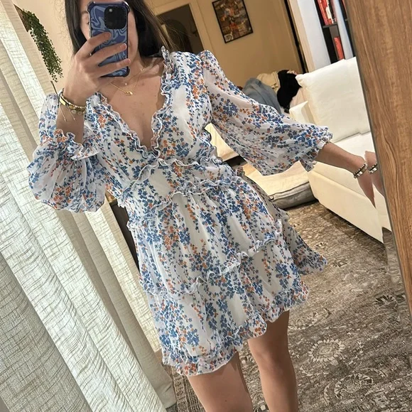 Dresses | Blue And Orange Floral Garden Party Dress | Poshmark